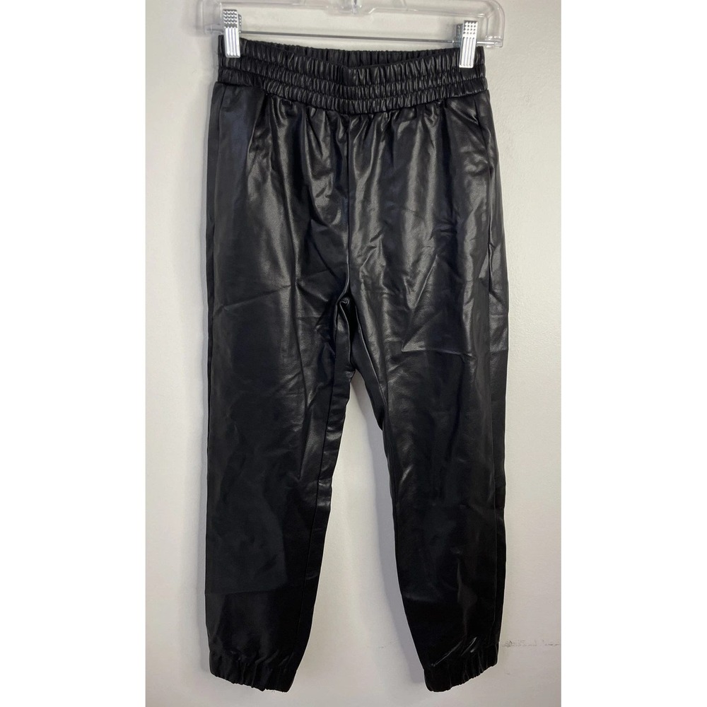 Olivaceous Faux Leather Joggers Womens S Black Elastic Waist Grunge Minimalist